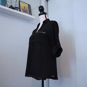 Express | Black Tab-sleeve Zip-pocket Top